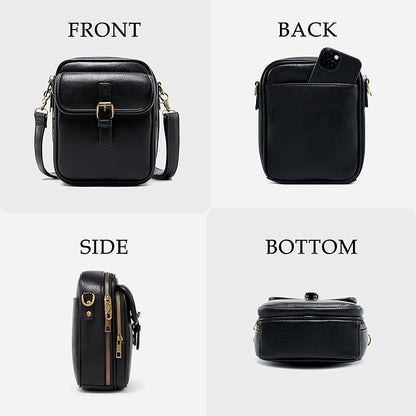 Small Messenger Bag Vegan Leather Crossbody Bag for Women Men, Vintage Cross Body Shoulder Purse with Card Slots