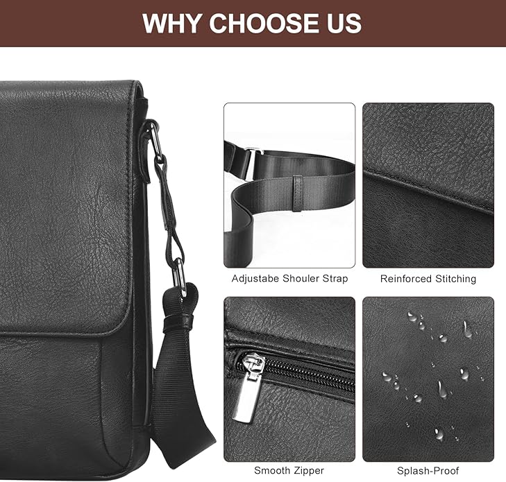 Leathario Men's Crossbody Bag, Vegan Leather, Shoulder Purse Side Sling Satchel, Small Messenger for Travel Work Daily