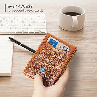 Pefiam Full Grain Leather Bifold Wallet for Men - 11 Slots, RFID Blocking, Western Cowboy Gifts for Men - Brown