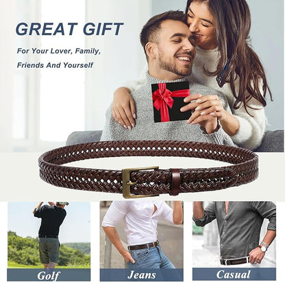 BELTROAD Braided Leather Belt for Men Casual Jeans Golf, Men's Leather Woven Alloy Buckle Hand Braided Belts Gift for Men