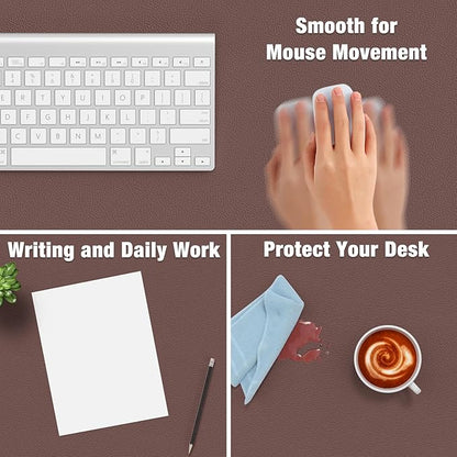 Hsurbtra Desk Pad, 30" x 14" PU Leather Desk Mat, XL Extended Mouse Pad, Waterproof Desktop Blotter Protector, Non-Slip Ultra Thin Large Laptop Keyboard Writing Mat for Office Home, Dark Oak