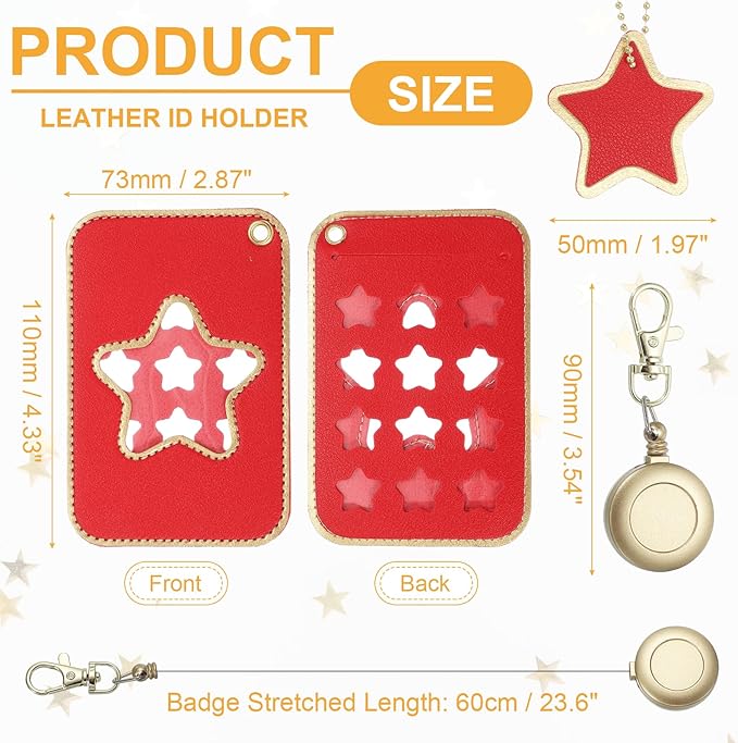 PATIKIL Retractable Badge Holders, Cute Leather ID Holder with Badge Reels Keychain ID Card Clip Protector Cover for Women Work Office Business Trip, Red