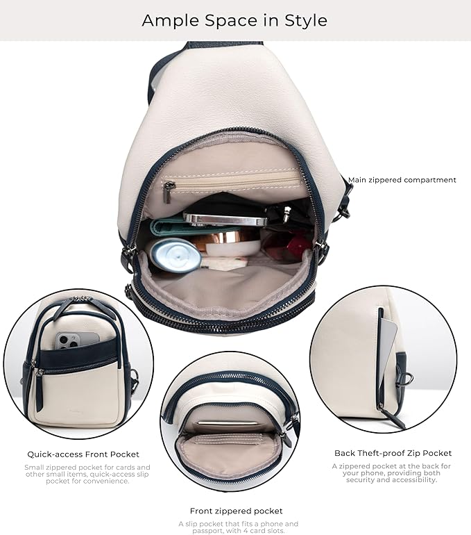 Alldaily Large Sling Bag for Women Crossbody Purse Leather Fashionable Trendy Chest Bag for Travel, Fanny Pack (Dark Blue&White)