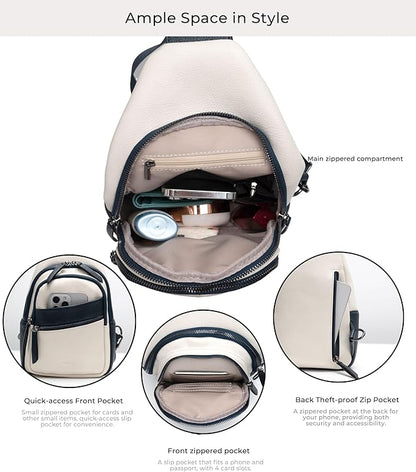 Alldaily Large Sling Bag for Women Crossbody Purse Leather Fashionable Trendy Chest Bag for Travel, Fanny Pack (Dark Blue&White)