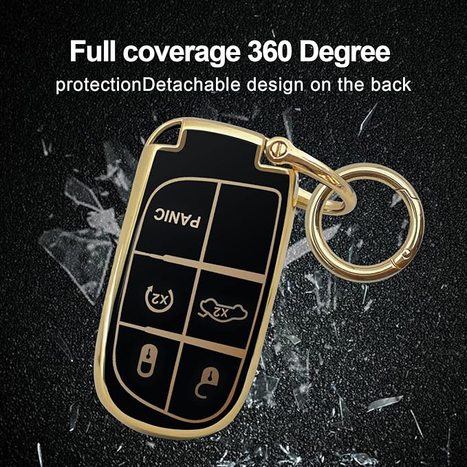 for Jeep Key Fob Cover Keychain Soft Full Protection Key Case Shell, Car Accessories for Man,Girls, Women, Compatible with Jeep Smart Key 3 4 5 Buttons Protector(Black)