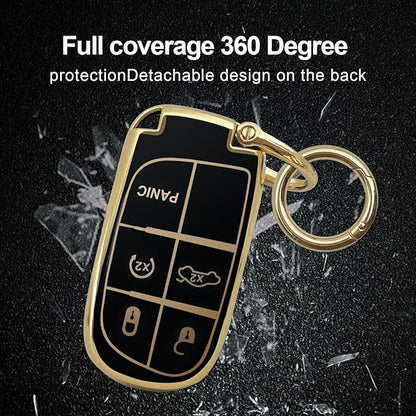 for Jeep Key Fob Cover Keychain Soft Full Protection Key Case Shell, Car Accessories for Man,Girls, Women, Compatible with Jeep Smart Key 3 4 5 Buttons Protector(Black)