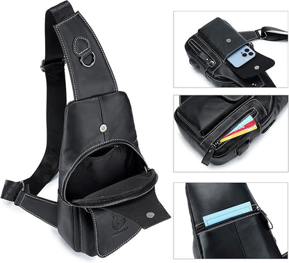 LUKZIJAES Genuine Leather Sling Bag for Men