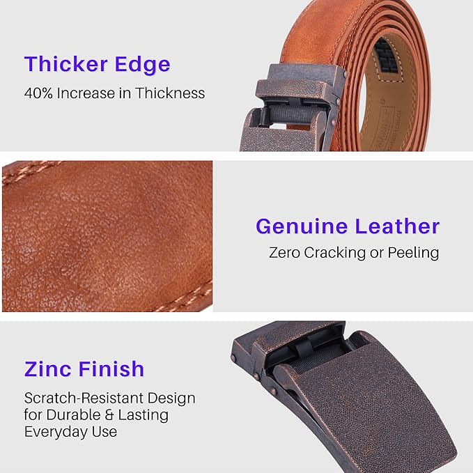 Marino Avenue Ratchet Belt for Men. Adjustable Leather Dress Belt with 38 Easy to Click Into Place Ratchet Closures.