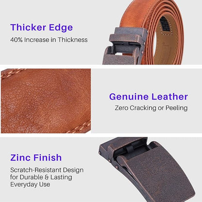 Marino Avenue Ratchet Belt for Men. Adjustable Leather Dress Belt with 38 Easy to Click Into Place Ratchet Closures.