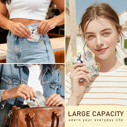 Jogjam Hummingbird Bird Rfid Women Wallet, Small Slim Thin Compact Credit Card Wallet, PU Leather Bifold Cash Wallet, Zipper Coin Pocket ID Window, Female Ladies Girl Gifts