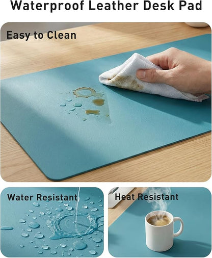 Aothia Faux Leather Desk Mat - Large Mouse Pad, Non-Slip PU Leather Blotter, Waterproof Writing Surface for Office and Home (Turquoise, 42" x 17")