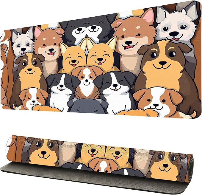Positively Adorable Dog Desk Mat - （27.56 * 13.78in） Desk Pad, Large Non-Slip PU Leather Pad for Aesthetic Home Office & Gaming,A Gift for Dog Lovers