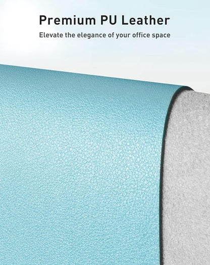 Aothia Faux Leather Desk Mat - Large Mouse Pad, Non-Slip PU Leather Blotter, Waterproof Writing Surface for Office and Home (Blue Topaz, 42" x 17")