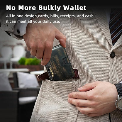 Slim Minimalist Wallet for Men- Money Clip Wallet | Bifold Men Wallets | RFID Blocking Wallet | Genuine Leather Wallets for Men | 12 Card Holder Mens Wallet | Mens Front Pocket wallet