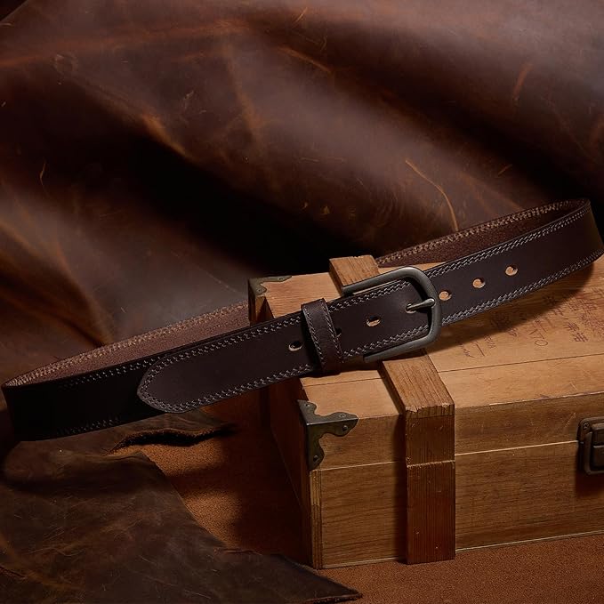 Men's Full Grain Leather Belt for Everyday Casual Jeans, 1.5" Handmade Men Leather Belts with Gift Box