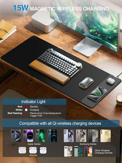 TopMade Mouse Pad with 15W Wireless Charging, Waterproof Gaming Mousepad with Ultra-Smooth Surface, Non-Slip Base, 31.5"x15.75" XXL Large Desk Pad (Includes 20W PD Power Adapter & 6.56ft Woven Cable)