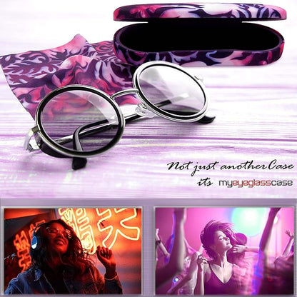 MyEyeglassCase Hard Shell Glasses case, Medium Eyeglasses Holder, Easy Open Lip for Men Women, Portable Sleeve Pouch & Cloth