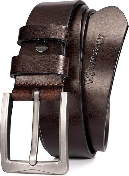 WOLFANT 1.5" Full Grain Leather Belt for Men in Gift Box,100% Italian Real Solid Leather