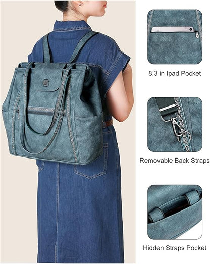 FADEON Large Laptop Tote Bag for Women Designer Leather Laptop Bag Fashion Travel Backpack Purse Shoulder Handbag