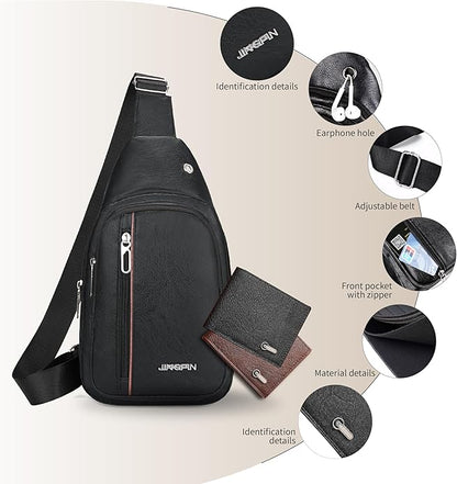 Sling Bag Set, PU Leather Sling Bag, Multi-Zipper Design for Travel, Outdoors, Valentine’s Day Gifts