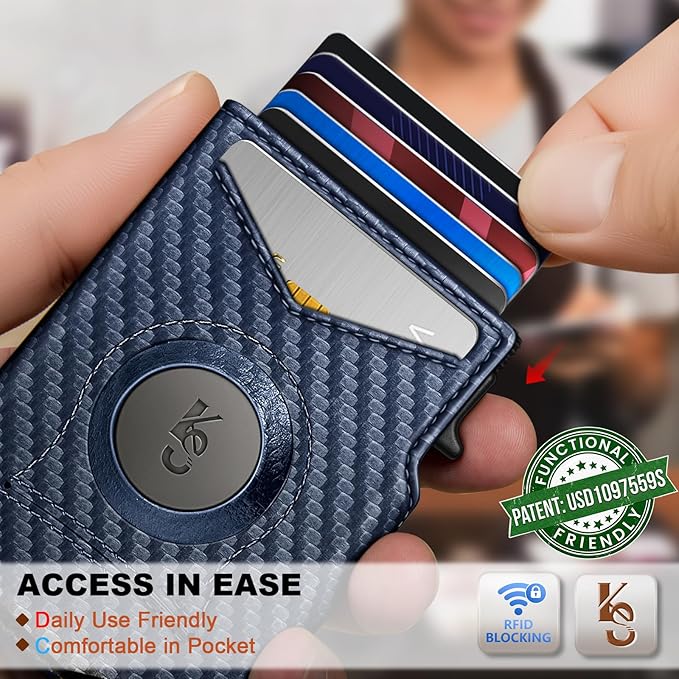 KEMISANT Airtag Wallet Men Gift,Mens Slim Front Pocket Wallet Money Clip Standard or Apple Airtag Use 3.8"×2.8"×0.9"