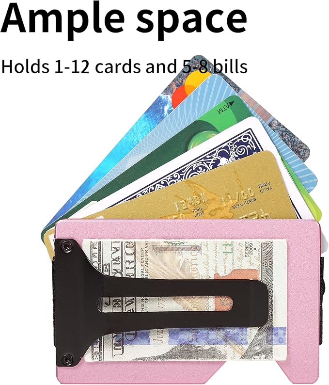 Minimalist Slim Wallet for Men,RFID Blocking Metal Wallet,Aluminum Credit Card Holder & Money Clip 12-15 Cards,Slim Rfid Front Pocket Mens Wallet.Matte Pink