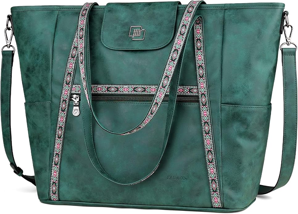 FADEON Large Laptop Tote Bag for Women Designer Leather Laptop Bag Fashion Travel Backpack Purse Shoulder Handbag