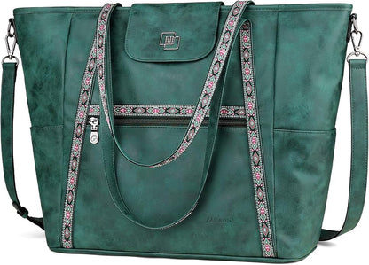 FADEON Large Laptop Tote Bag for Women Designer Leather Laptop Bag Fashion Travel Backpack Purse Shoulder Handbag
