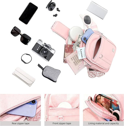 Sling Bag Set, PU Leather Sling Bag, Multi-Zipper Design for Travel, Outdoors, Valentine’s Day Gifts