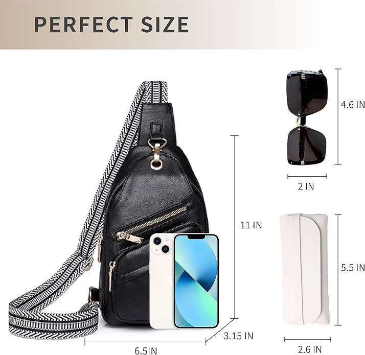 Sling Bag Set, PU Leather Sling Bag, Multi-Zipper Design for Travel, Outdoors, Valentine’s Day Gifts