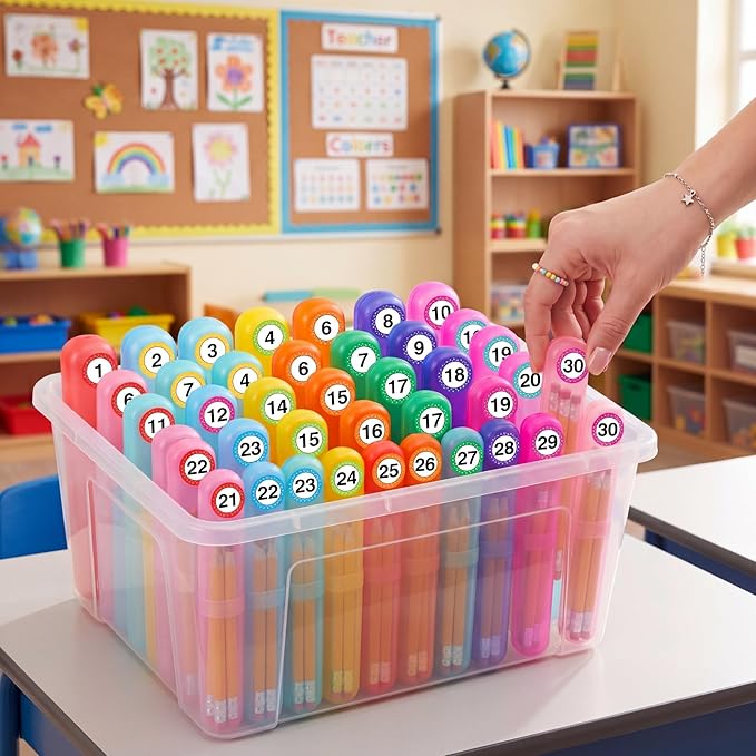 Remerry 90 Pcs Travel Toothbrush Holder Case with 1-30 Number Stickers Portable Pencil Case Multipurpose Toothpaste Boxes for Pencil Organization Back to School Student Gifts from Teacher, 6 Colors