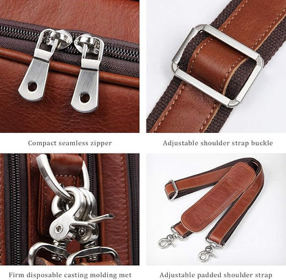 Augus Business Travel Briefcase Genuine Leather Duffel Bags for Men Laptop Bag fits 15.6 inches Laptop