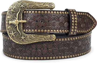 INOGIH Adjustable-Vintage-Western-Cowboy-Belt Women Men - Cowboy-Style Engraved-Buckle Belt for Jeans Pants Dresses