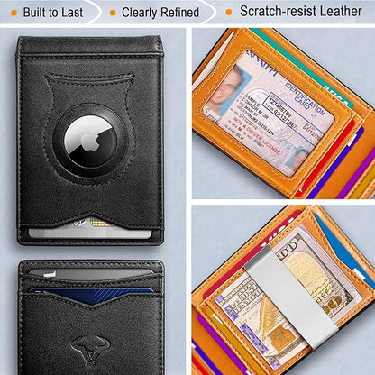 BULLIANT Men Wallet Airtag&Standard Use,Slim Front Pocket Wallet Money Clip for Gifg Men RFID Blocking 11Cards