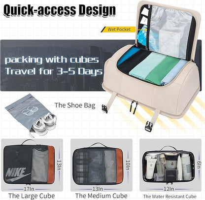 42L Travel Backpack with 4 Packing Cubes, TSA Friendly Flight Approved Carry-On Bag, Water-Resistant Business Backpack for Men Women, Fits 17.3" Laptop (Off-white)