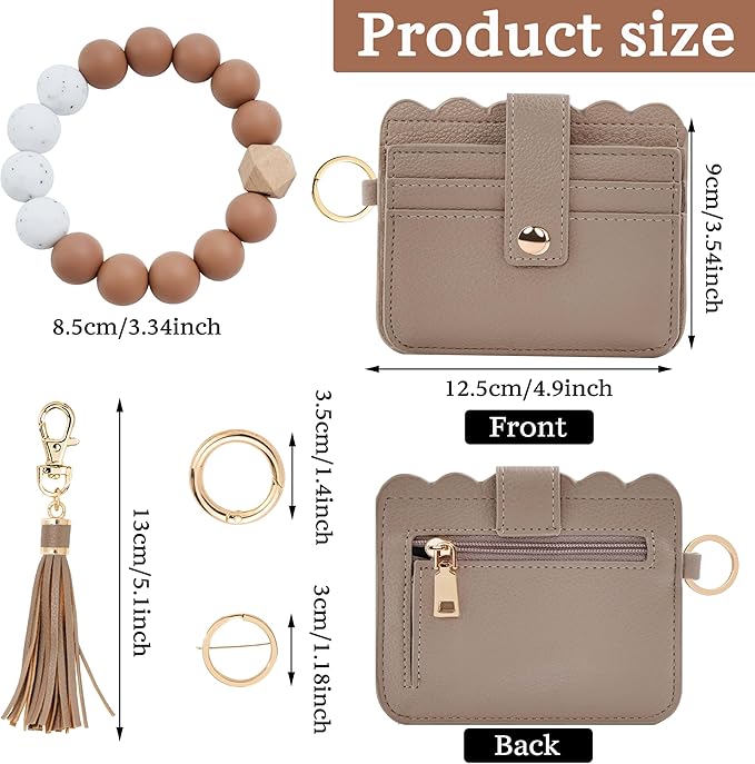 KNGITRYI Wallet Keychain Wristlet for Women,Slim RFID Credit Card Holder Purse Tassel Keychain Bangle Key Ring for Men Women