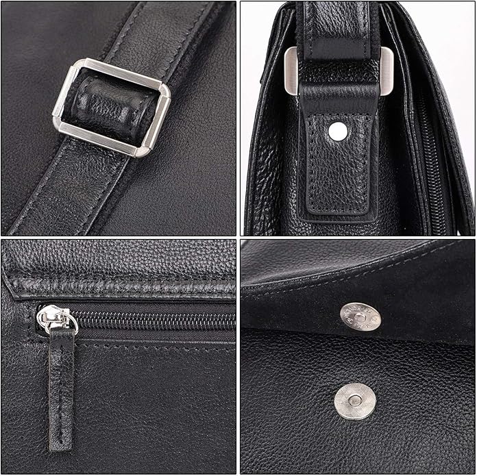 Augus Leather Messenger Crossbody Shoulder Bag for Men Work Business Casual Adjustable straps With YKK Metal Zipper