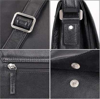 Augus Leather Messenger Crossbody Shoulder Bag for Men Work Business Casual Adjustable straps With YKK Metal Zipper