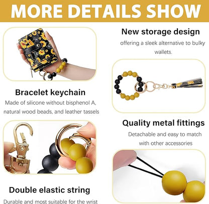 KNGITRYI Wallet Keychain Wristlet for Women,Slim RFID Credit Card Holder Purse Tassel Keychain Bangle Key Ring for Men Women