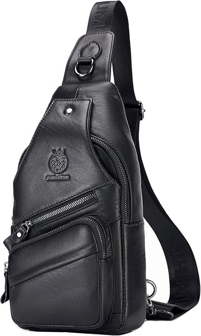 LUKZIJAES Genuine Leather Sling Bag for Men