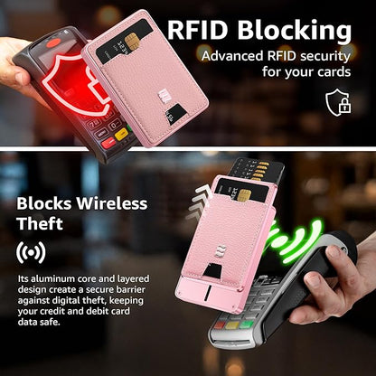 VENICE RFID Blocking Wallet, Minimalist Card Holder with Quick Access, Vegan Leather & Brushed Aluminum, Gift-Ready Packaging (Pink)