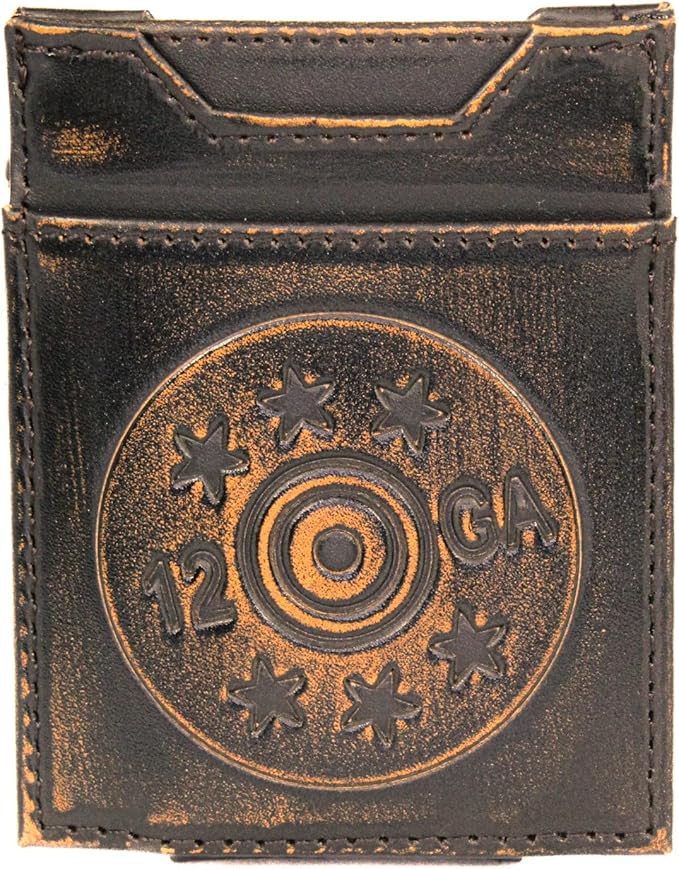 ZEP-PRO Shotshell Burnished Leather Magnetic Front Pocket Wallet, Slim Stylish for Men