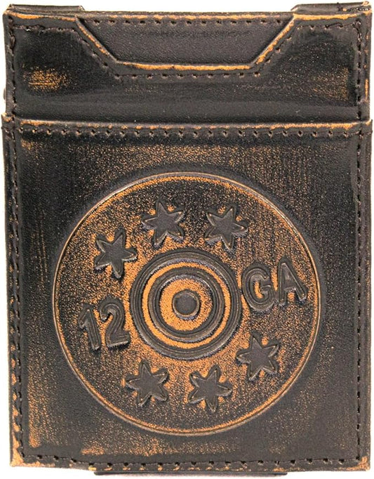 ZEP-PRO Shotshell Burnished Leather Magnetic Front Pocket Wallet, Slim Stylish for Men