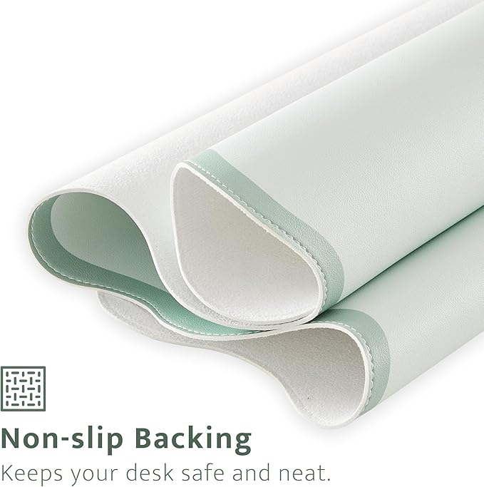 Ralxion Sage Green Scalloped Desk Mat, 31.5" x 15.7", PU Leather, Waterproof Anti-Slip, Cute Aesthetic Desk Pad for Office/Home/Game/Vanity Large