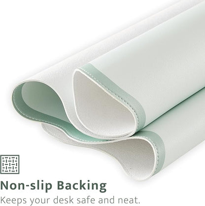 Ralxion Sage Green Scalloped Desk Mat, 31.5" x 15.7", PU Leather, Waterproof Anti-Slip, Cute Aesthetic Desk Pad for Office/Home/Game/Vanity Large