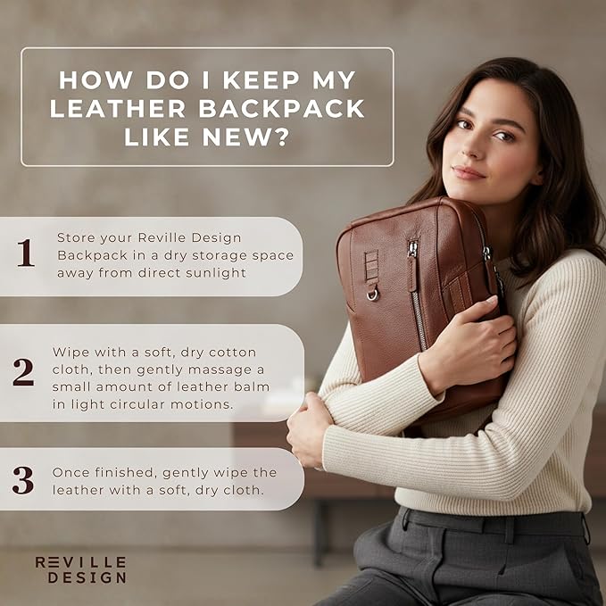 Full Grain Leather Backpack – Water-Resistant, Padded Laptop Compartment, Adjustable Straps, 16L Capacity, Slim Design, Leather Backpack for Men and Women - Amber Brown