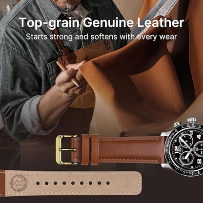 Fullmosa 18mm 20mm 22mm 24mm Leather Watch Bands, 2 Pack Soft Quick Release Watch Strap Compatible with Garmin Vivoactive 5/6/4/3, Venu 4/3S/2S, Samsung Galaxy Fossil Amazfit for Men Women,20mm Toffee Brown&gold/Black&Black
