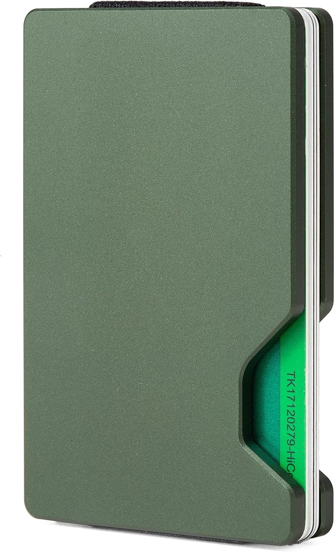 Minimalist Carbon Fiber Wallet for Men, Money Clip Cash Strap Wallet, RFID Blocking Metal Wallet Aluminum Card Holder,Front Pocket Wallet(Matte Green)