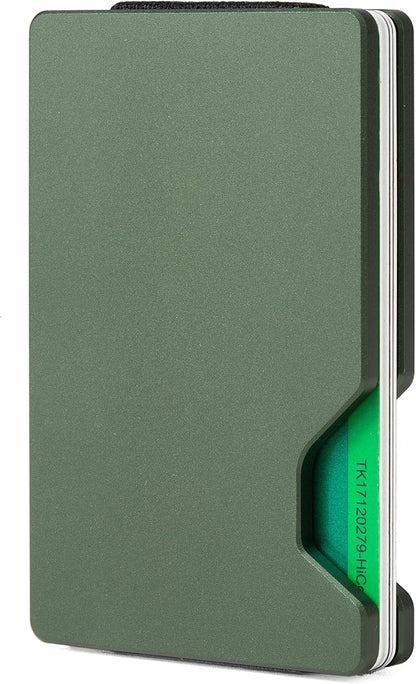Minimalist Carbon Fiber Wallet for Men, Money Clip Cash Strap Wallet, RFID Blocking Metal Wallet Aluminum Card Holder,Front Pocket Wallet(Matte Green)