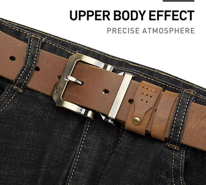 BISON DENIM Men's Belts Leather Dress Genuine Leather Classic Heavy Duty Buckle Belt Casual for Jeans